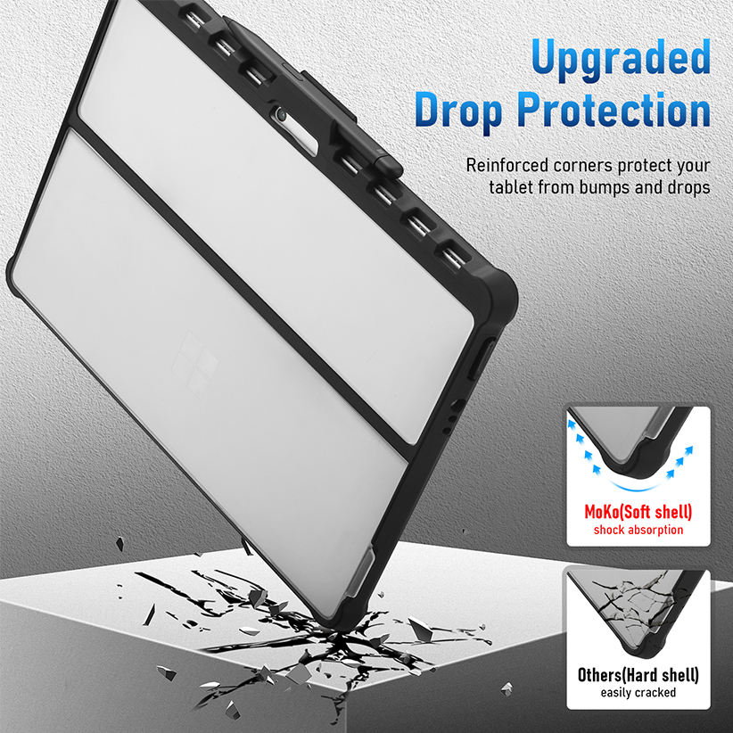 Case for Microsoft Pro 8 Case 13 inch 2021,Shockproof Folio Protective Rugged Cover Compatible with Type Cover Keyboard + Original Kickstand, Frost Clear